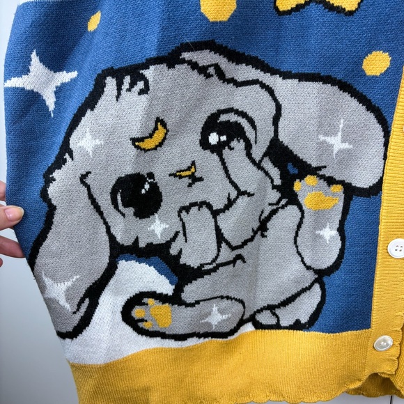 Koko Kuma Moon Bunny Cardigan Sweater Kawaii Rabbit Chibi Clouds Button Front XL - Picture 5 of 12